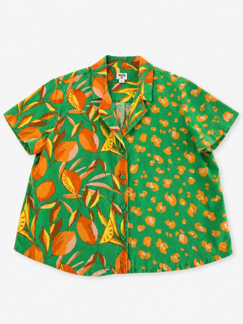 Tabitha Brown Green Short-Sleeve Button Shirt with Fun Bright Print